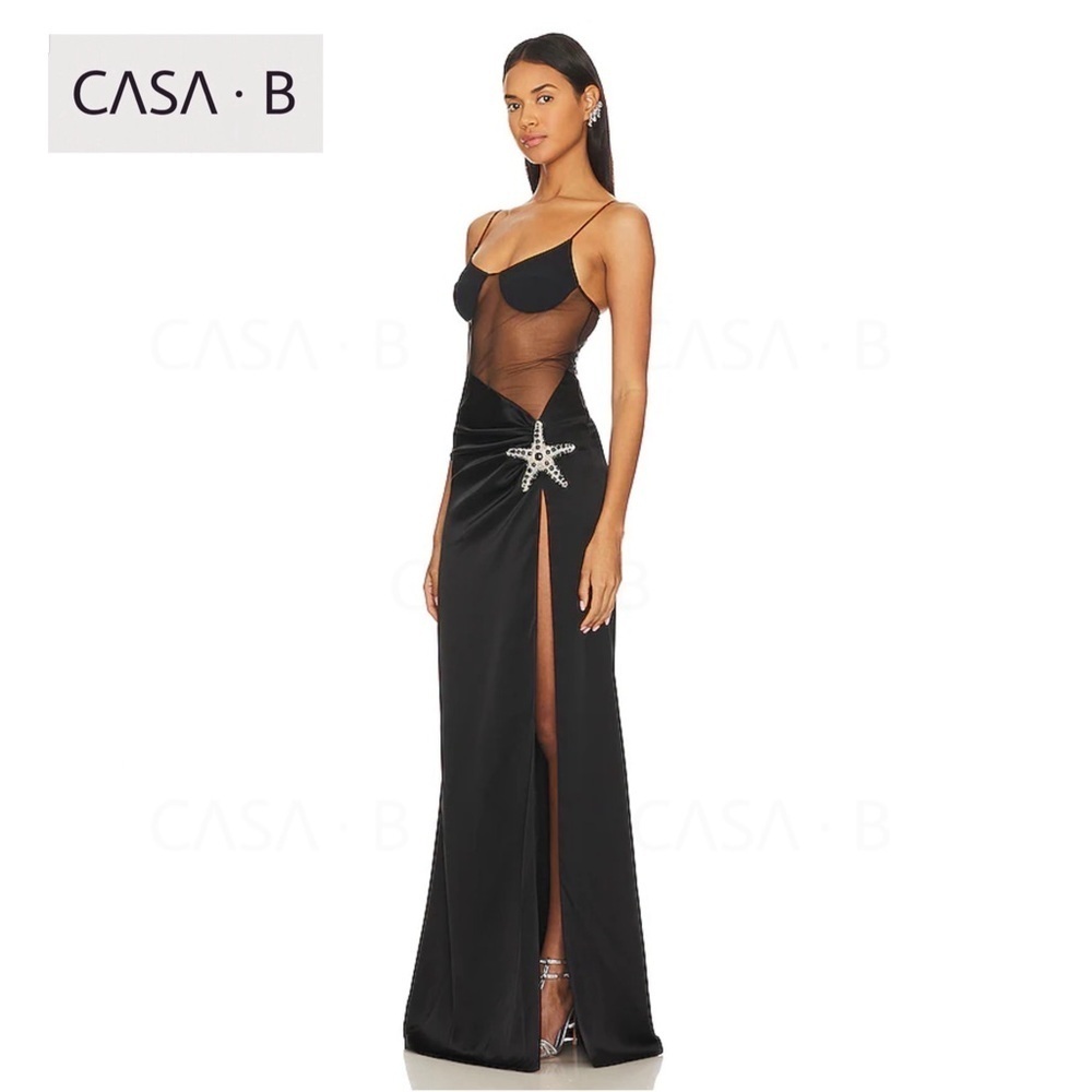 NEW💫CASA B| Starfish Bustier High Slit Draped Gown in Glamorous Black - Picture 4 of 14